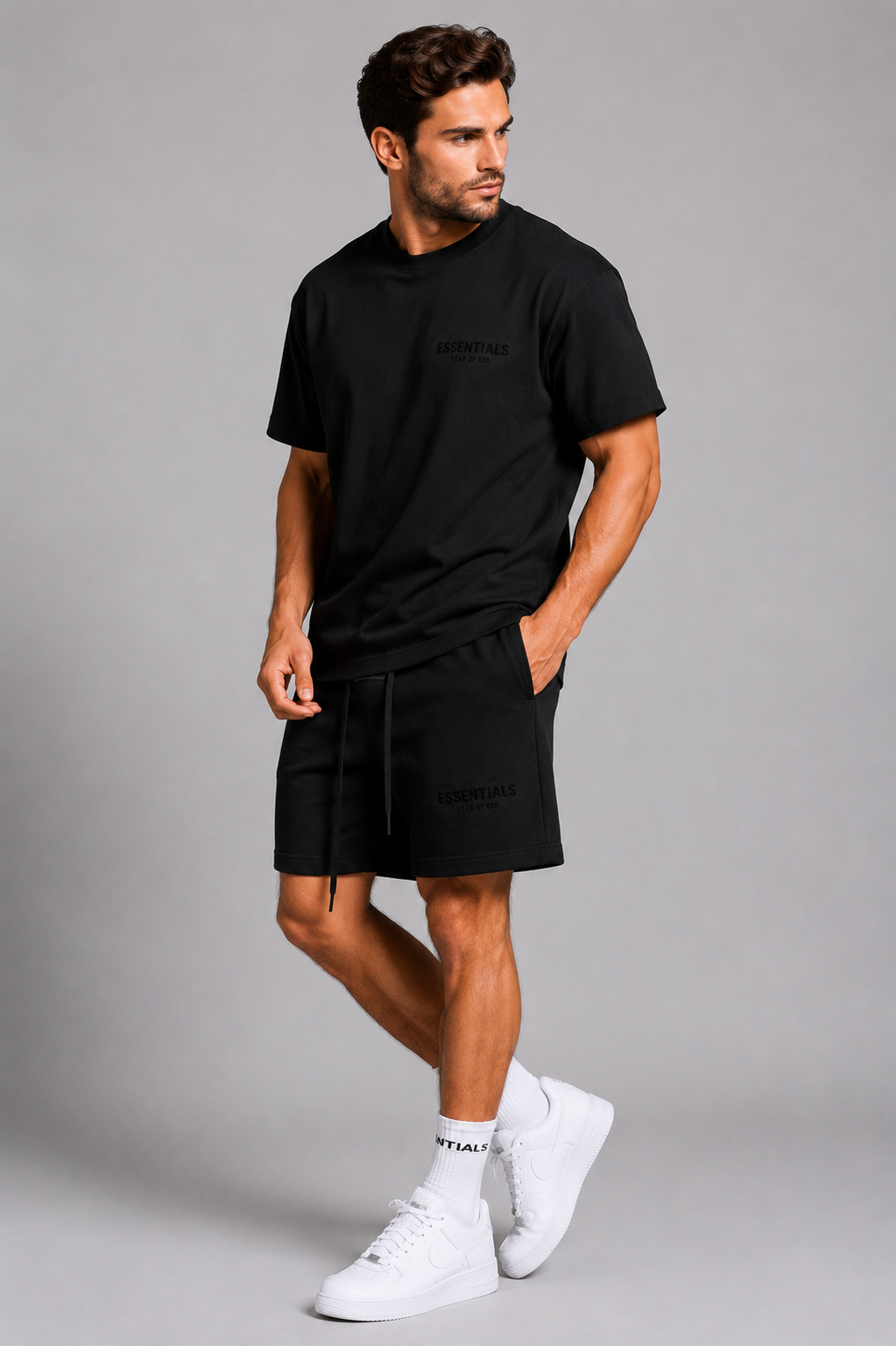 Men's dark gray T-Shirt & Shorts Matching Set for Summer