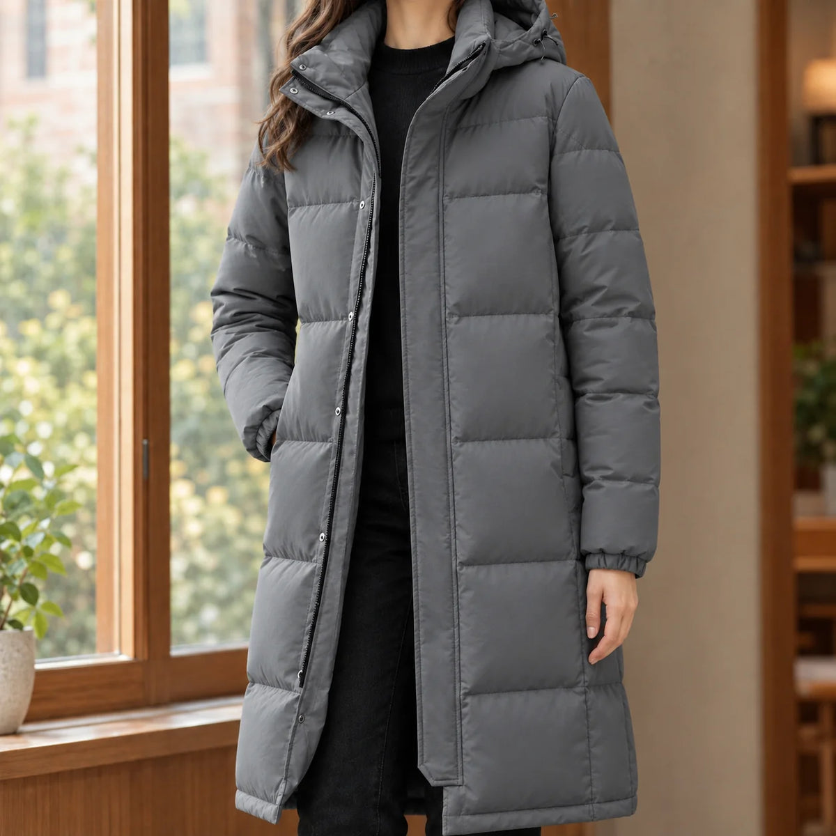 Women's Hooded Cashmere Jacket with Quilted Baffle Detail, photo 3
