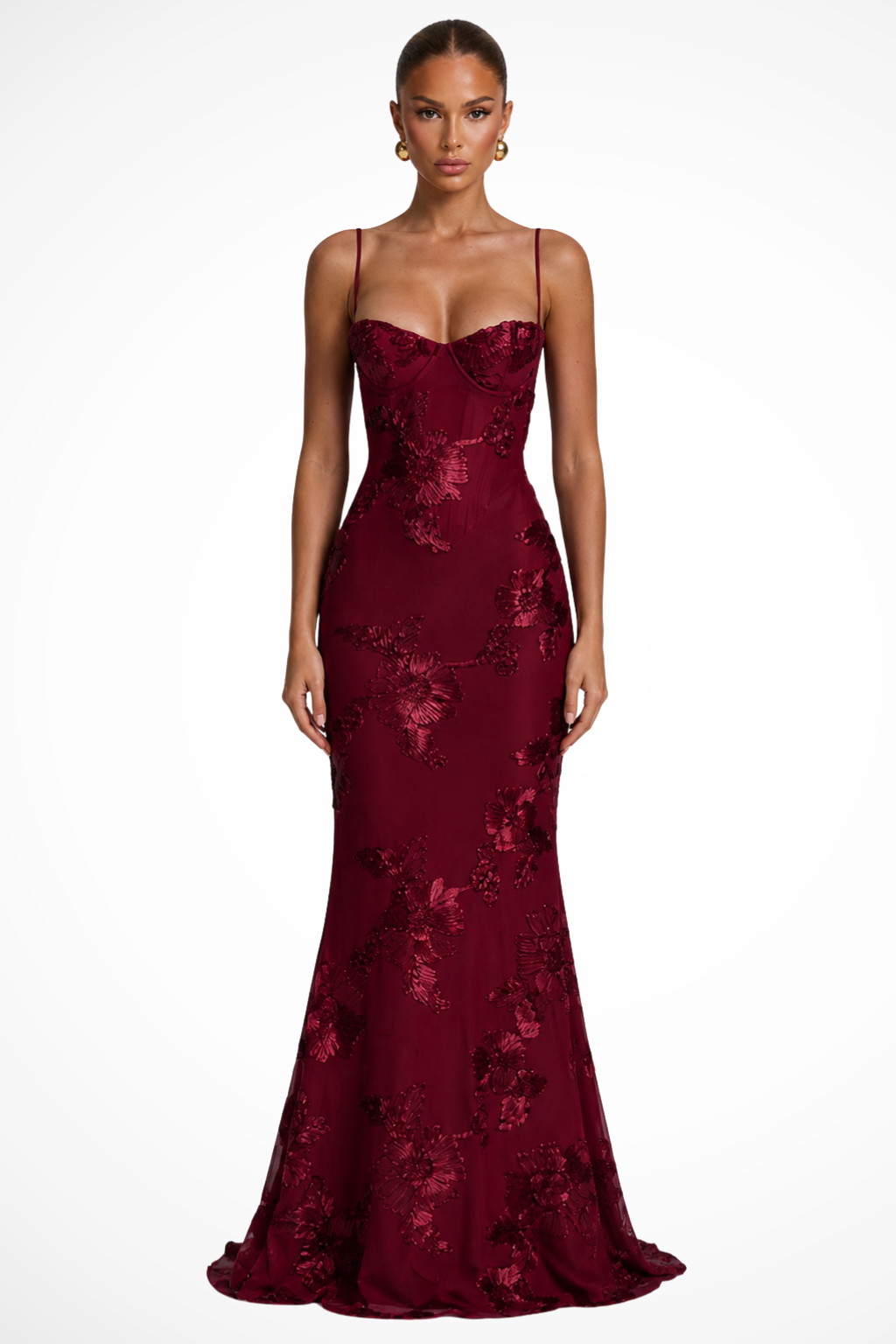 Women's yellow floral embroidered corset cami strap wedding guest maxi dress