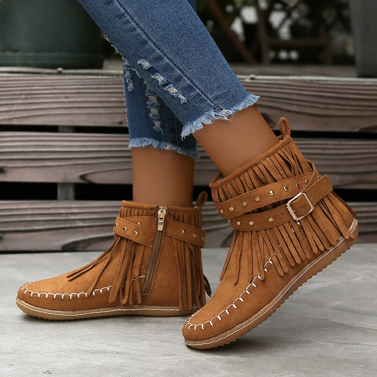 Women's Western Ankle Boots, Fringed Fall Footwear