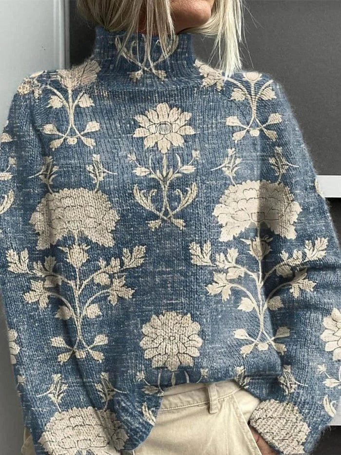 Women's light blue turtleneck sweater with ribbed hem