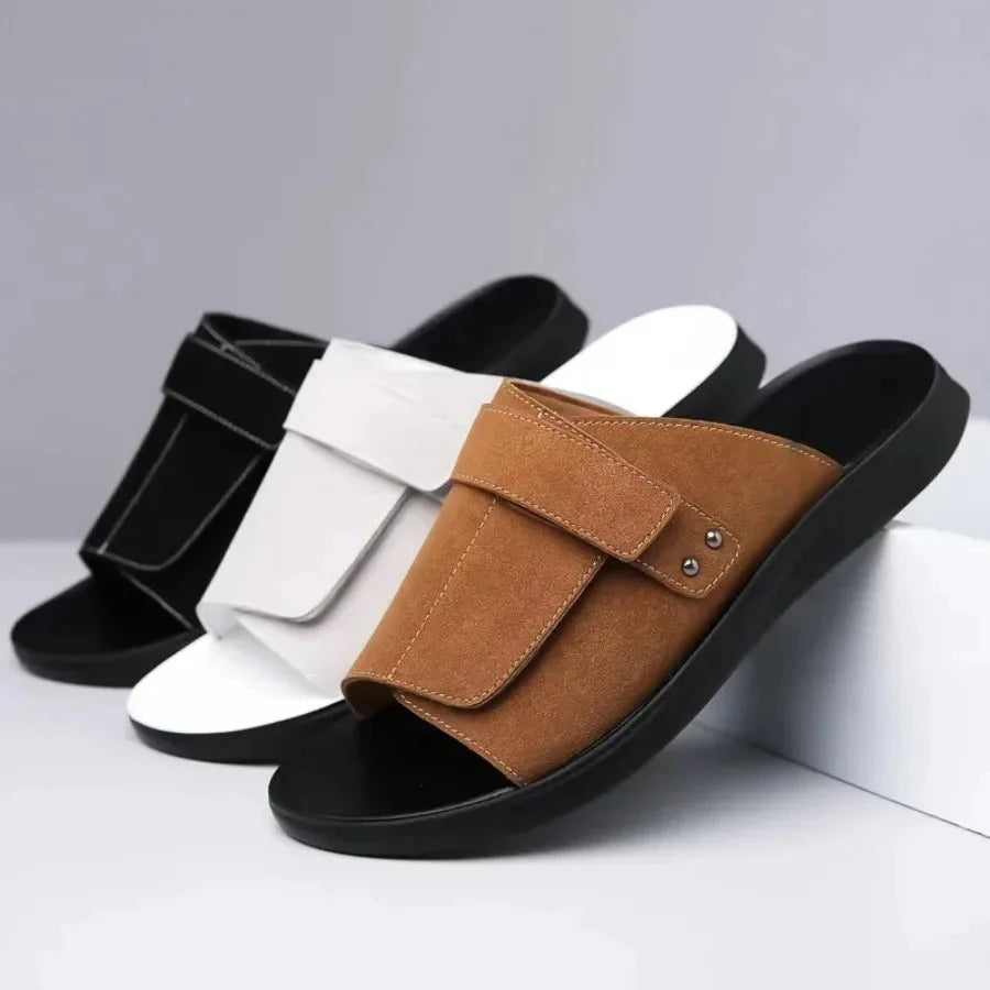 Men's Cushioned Suede Slides with Adjustable Velcro Strap, photo 6