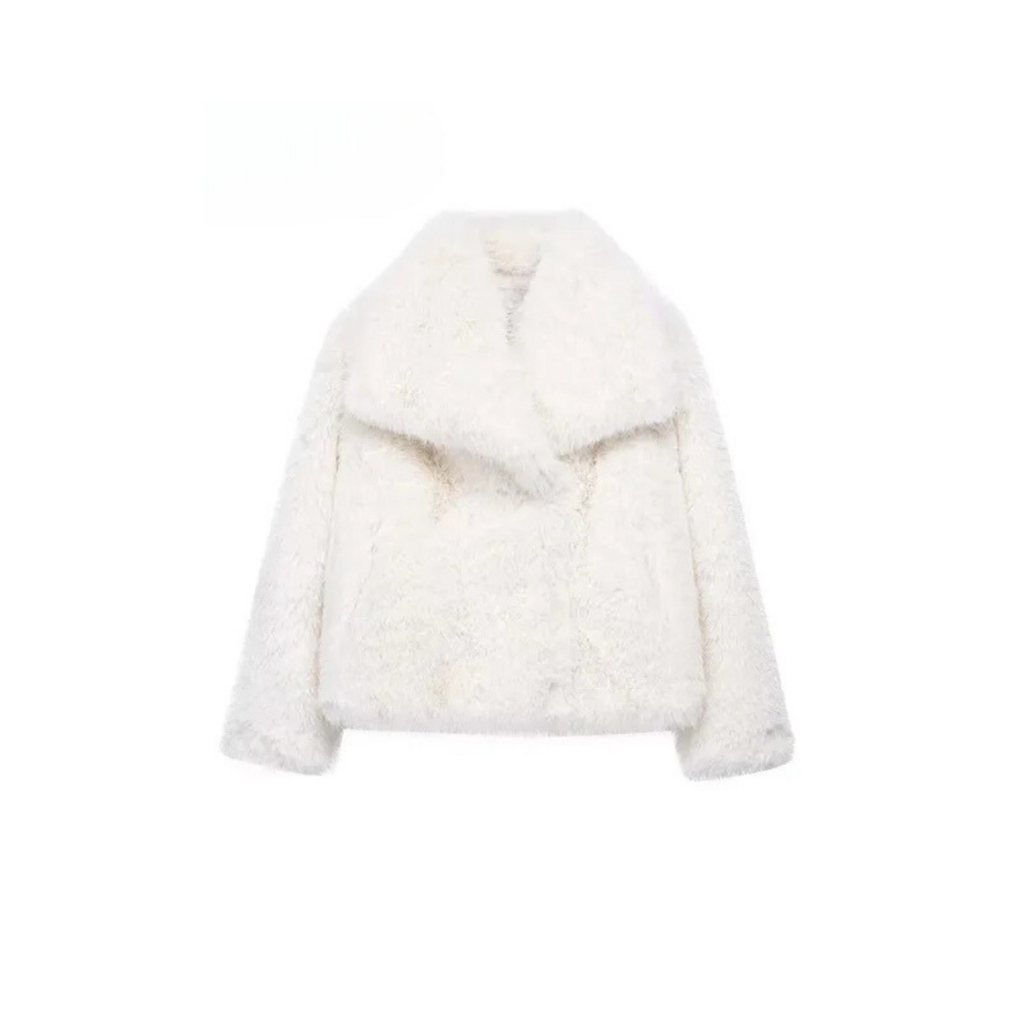 White Wrap-Front Oversized Winter Coat with Notched Lapel