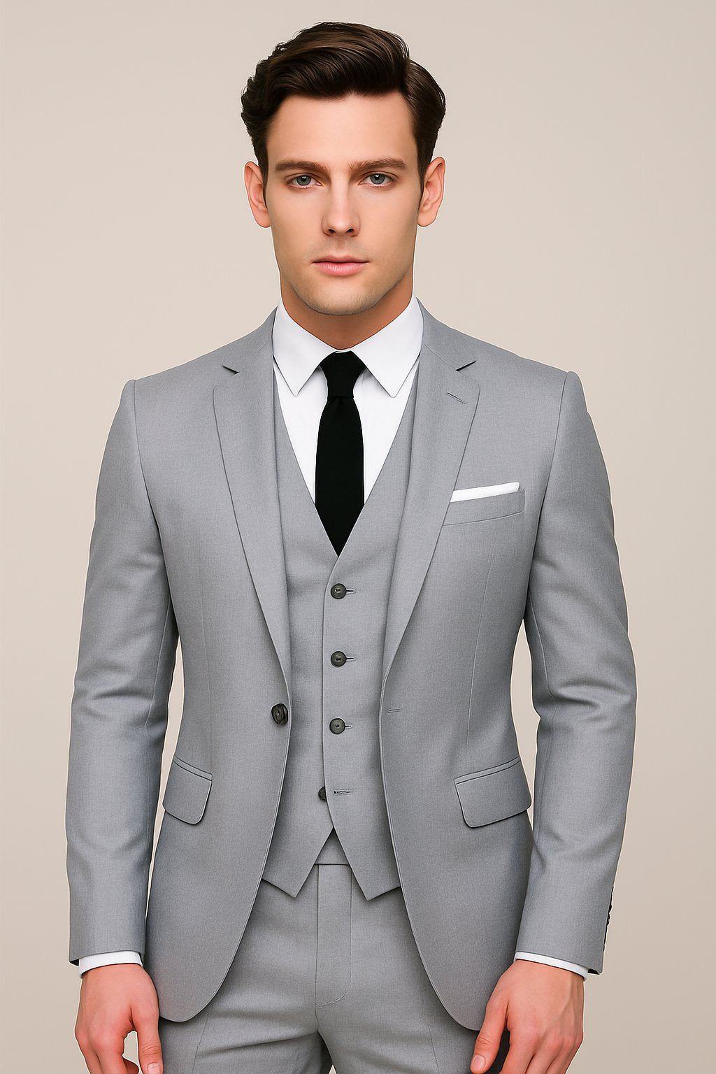 Men's navy blue three piece slim fit formal suit