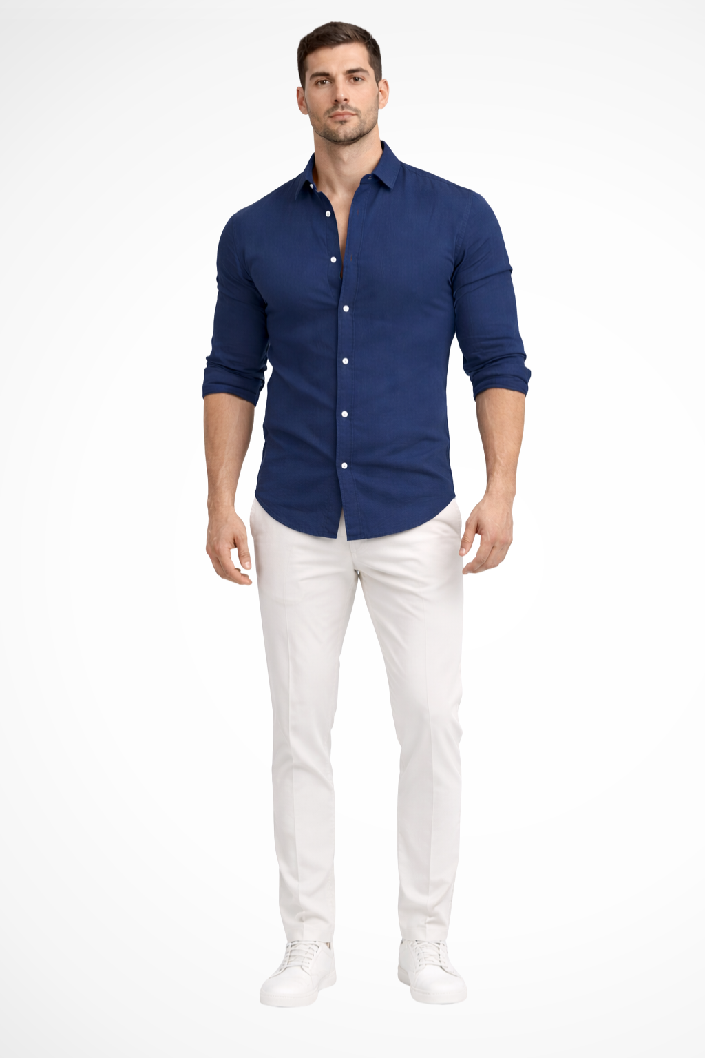 Men's green loose fit long sleeve cotton summer shirt
