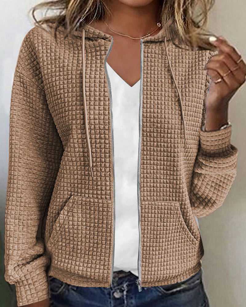 Women's textured zip-up hoodie in khaki