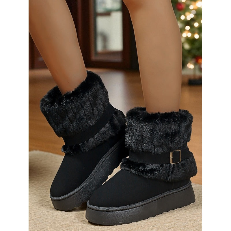 Black Cozy Fur-Trimmed Snow Boots with Grippy Sole