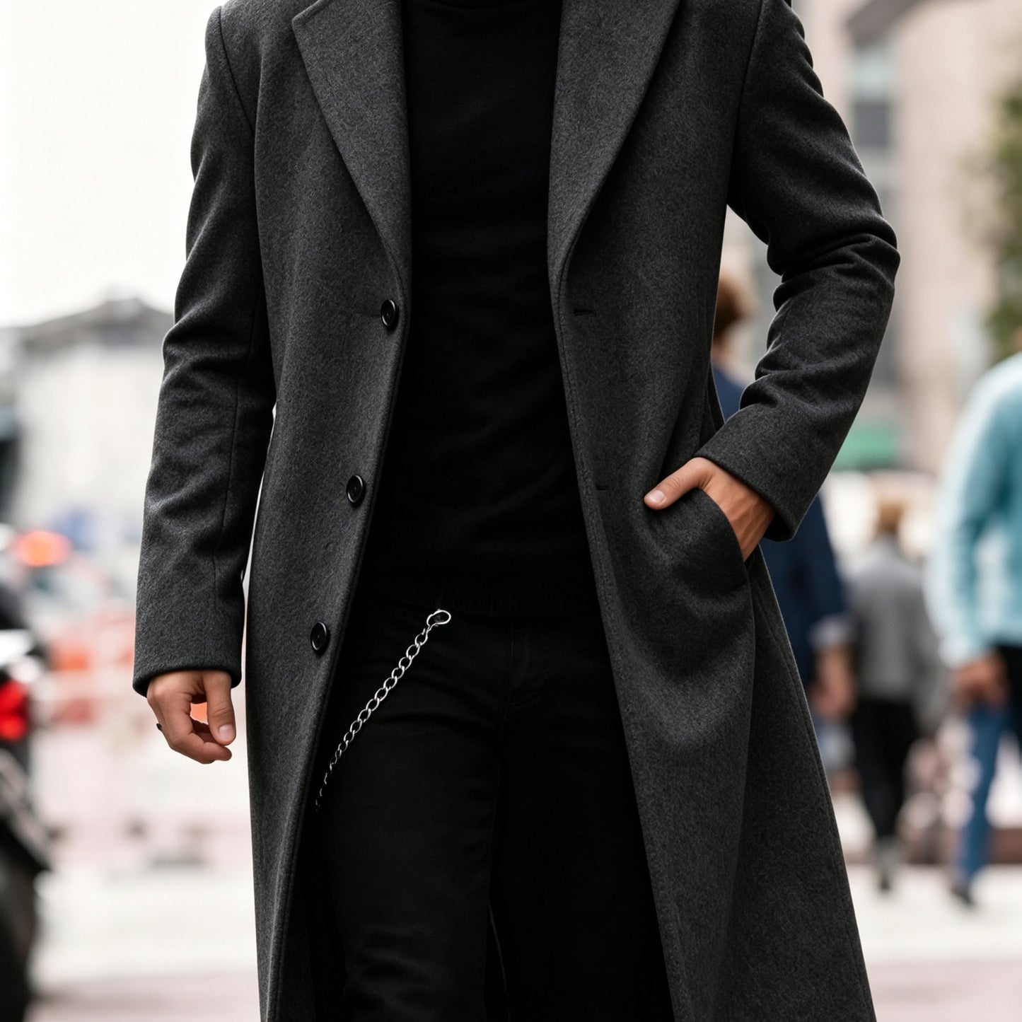 Dark Gray Refined Long Trench Coat