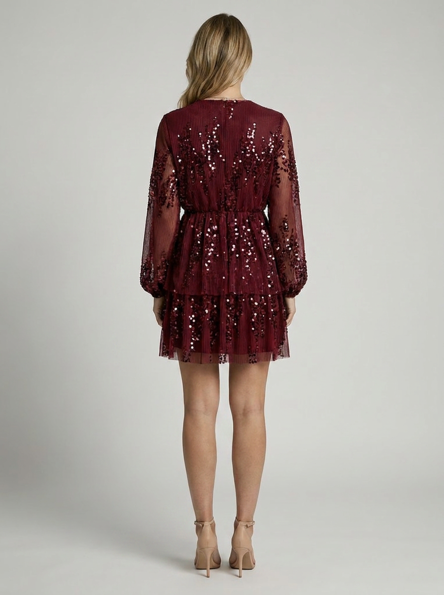 Women's black Sequin Long-Sleeve Cocktail Dress