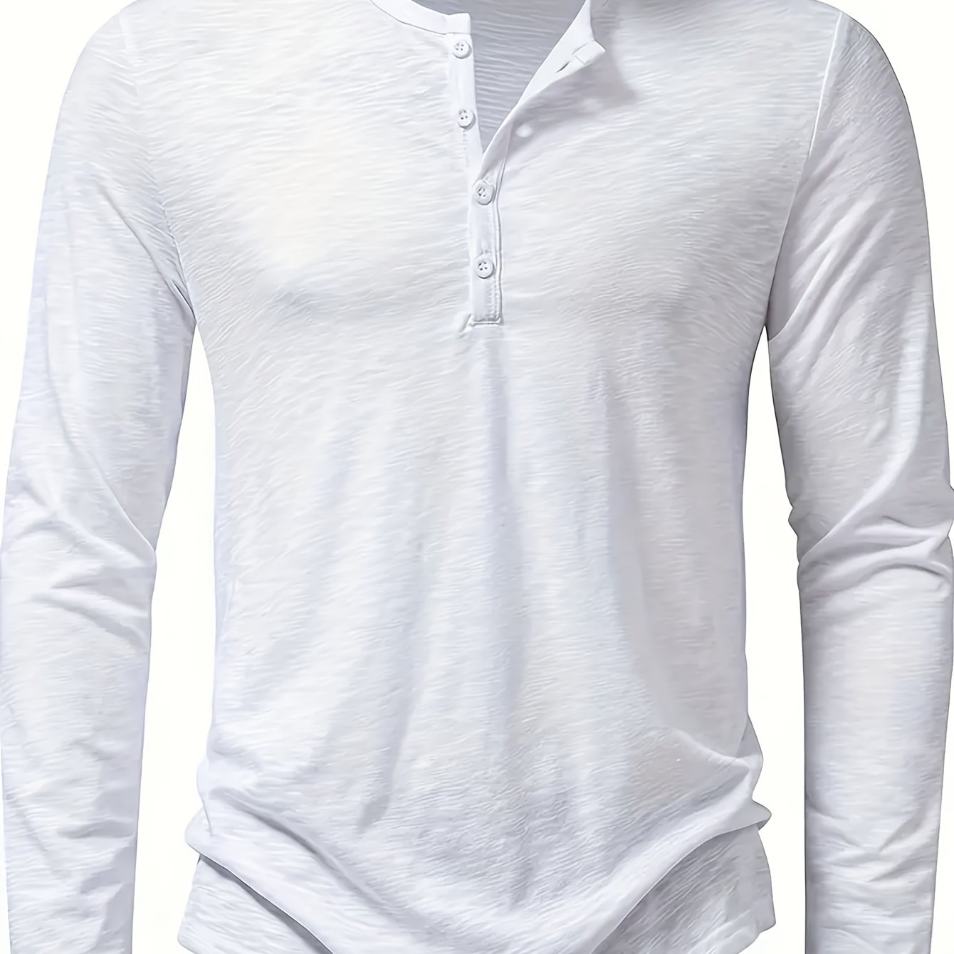 White Men's Stand-Collar Button-Placket Henley
