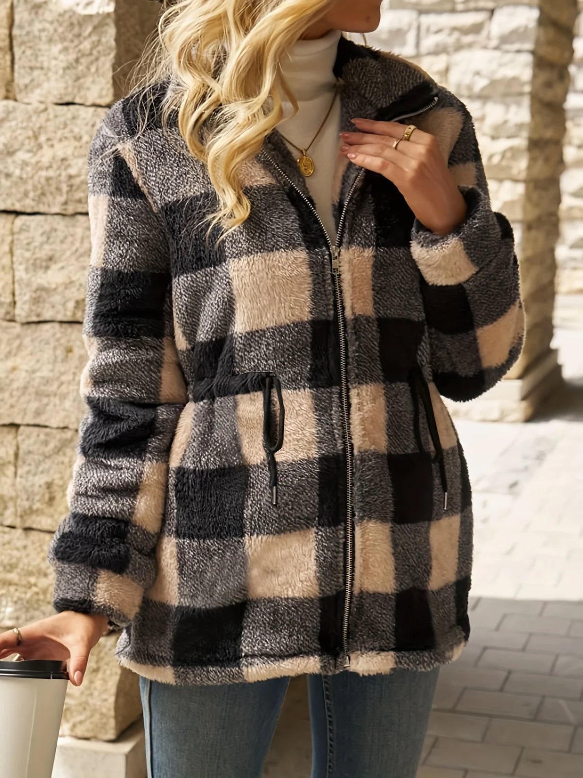 Women's Checked Hooded Jacket, Fall Weather Layer