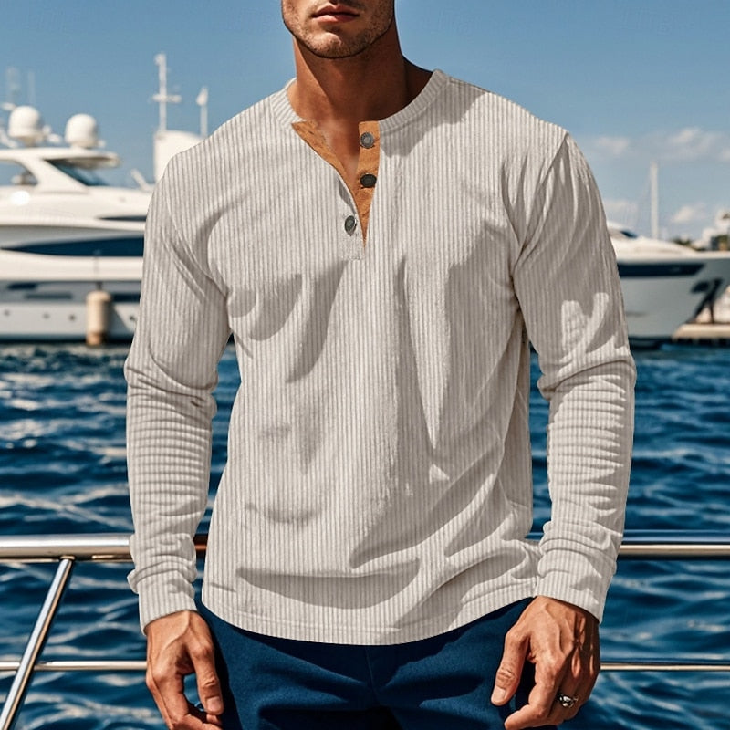 Apricot Men's Ribbed Henley with Vertical Texture