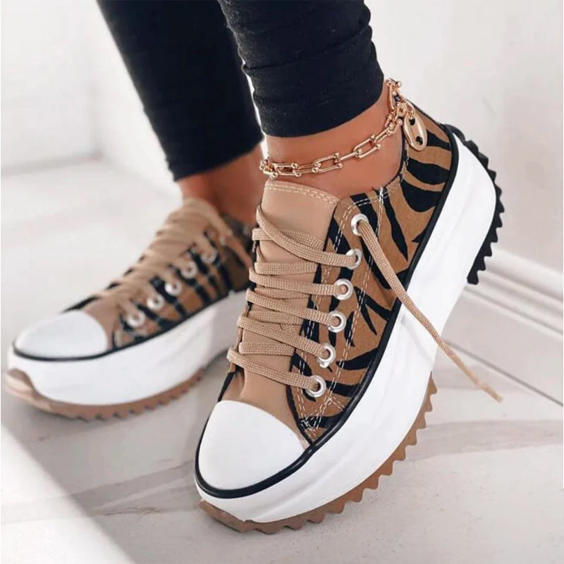 Women's white platform canvas sneakers with lace up front