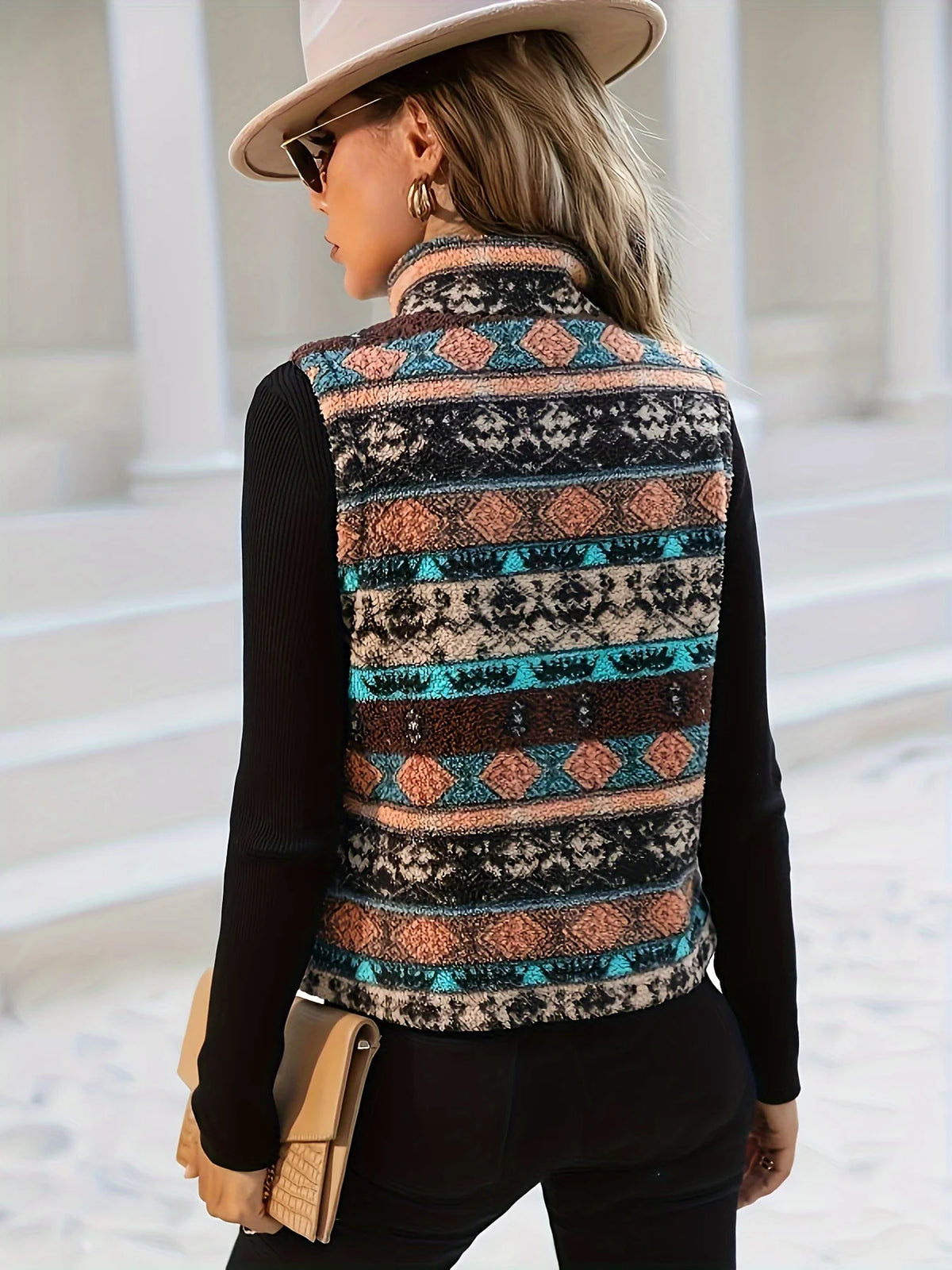 Women's Patterned Zip Vest, Fall Layering Piece