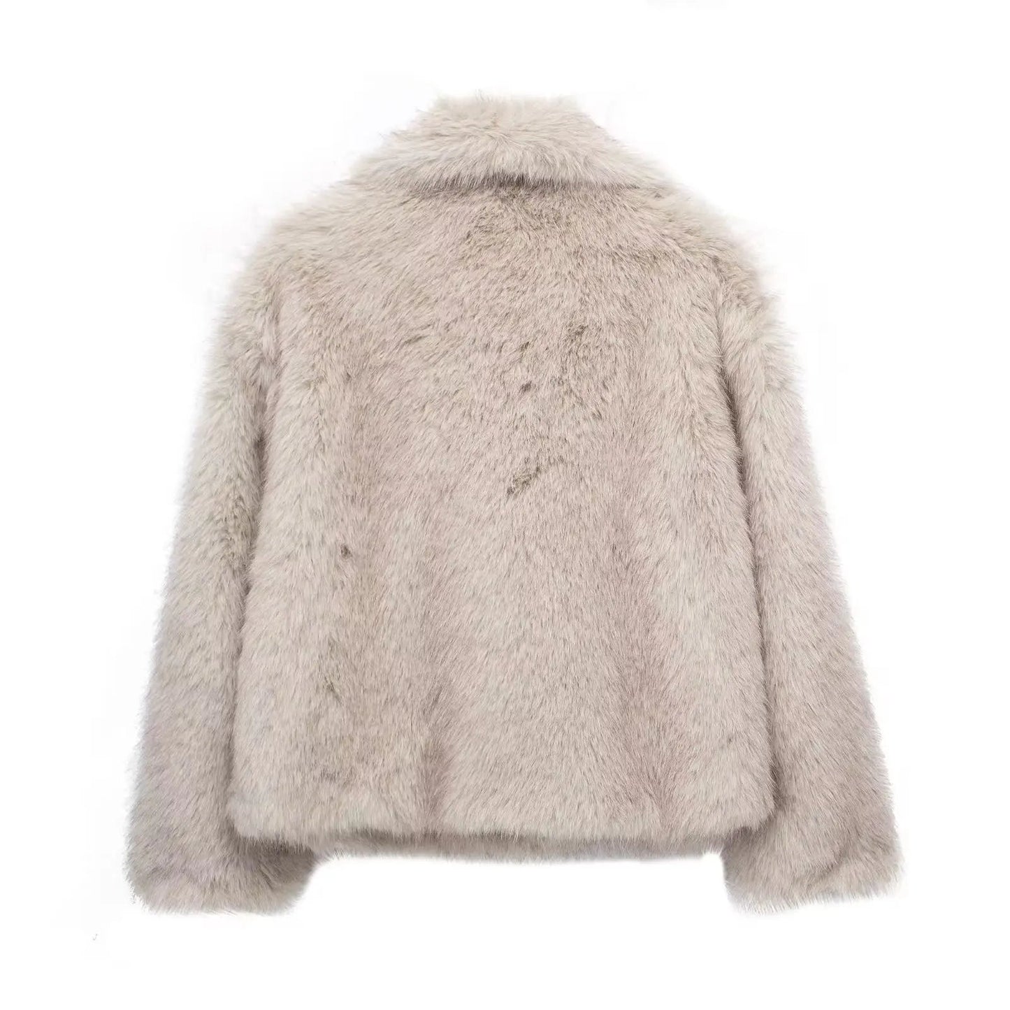 Oversized Wide-Lapel Faux Fur Coat with Hook-and-Eye Front – view 4