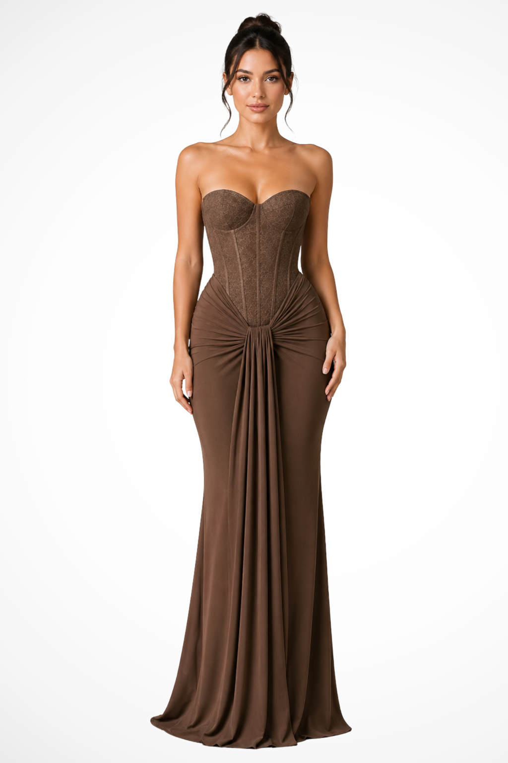 Women's navy blue lace corset strapless maxi wedding guest dress