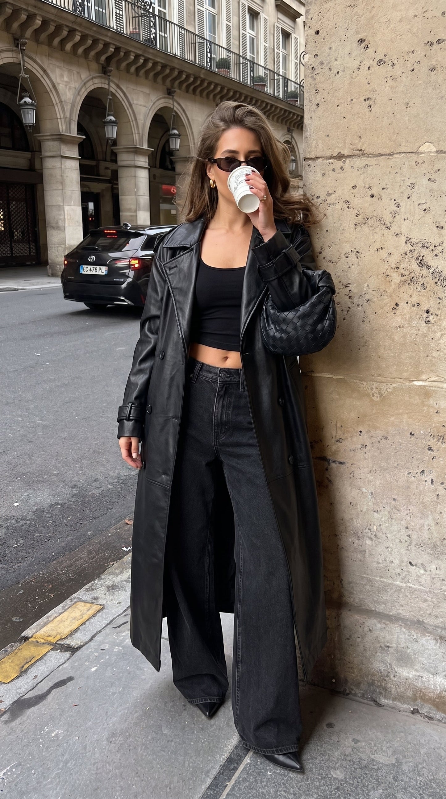Black Double-Breasted Trench Coat with Detachable Belt – view 4