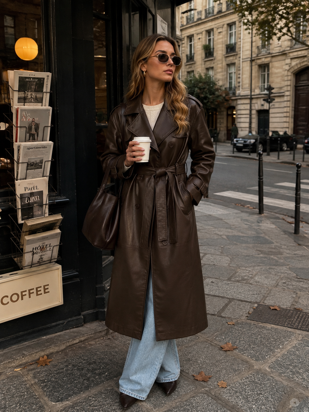 Dark Brown Double-Breasted Trench Coat with Epaulettes – view 4