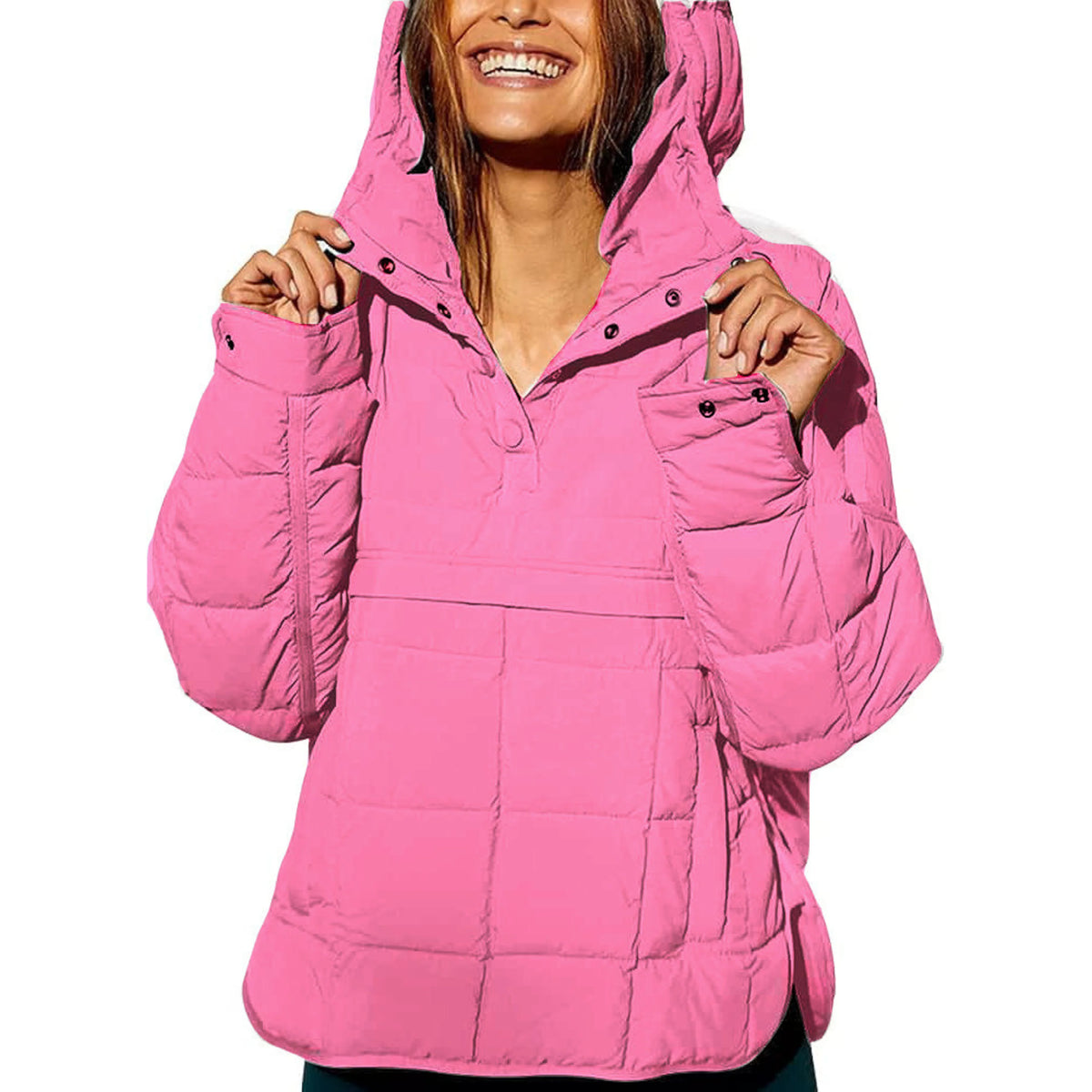 Pink oversized quilted pullover jacket
