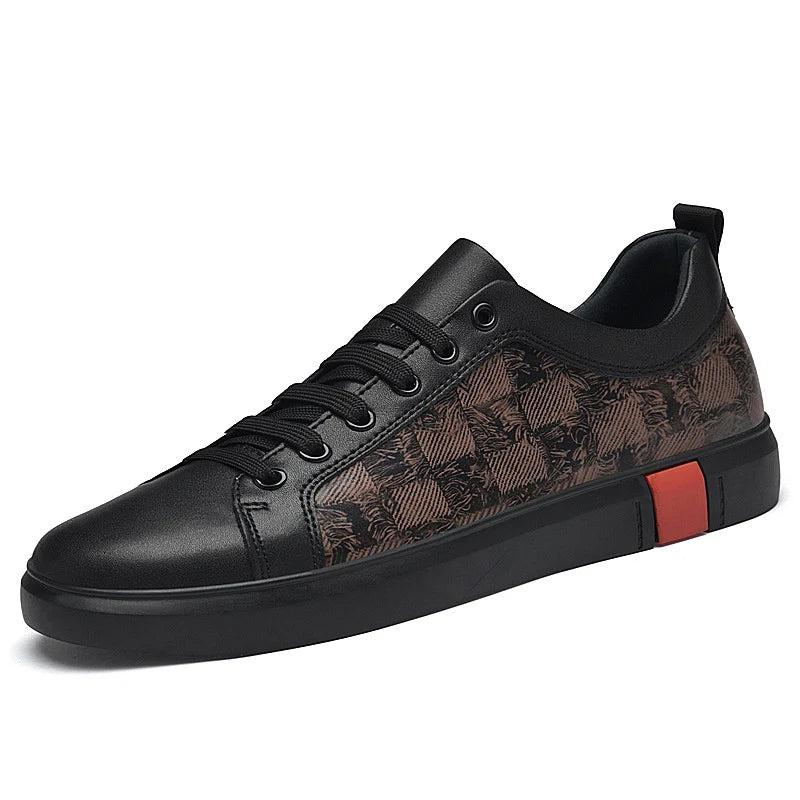 Men's coffee genuine leather weather-resistant sneakers