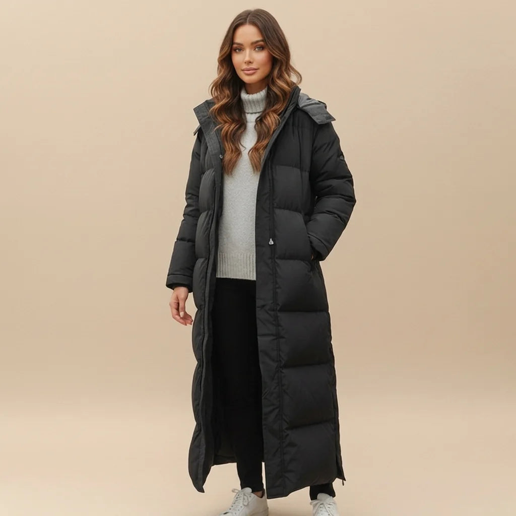 Marley down puffer jacket worn, lifestyle shot
