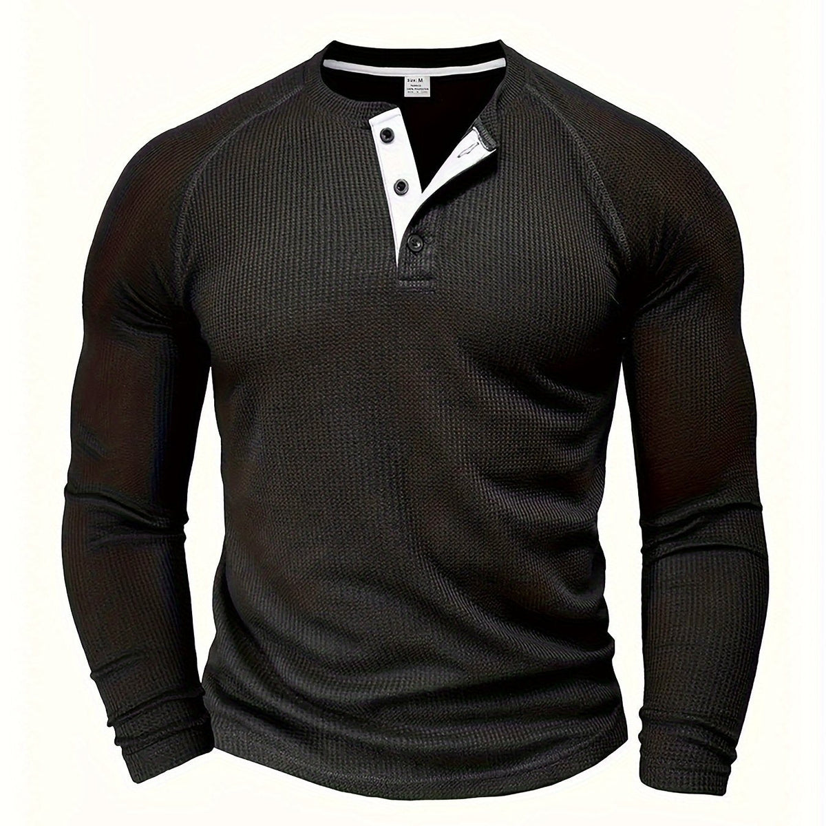 Black Men's Everyday Button-Placket Henley
