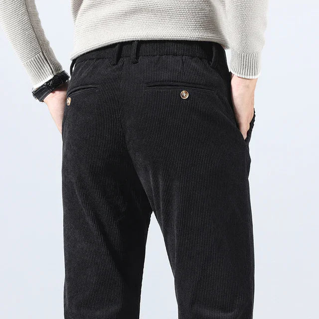 Men's black corduroy pants with straight fit
