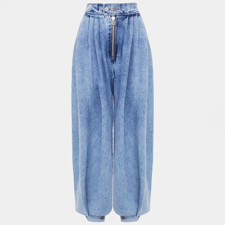 Women's blue high waisted balloon leg jeans