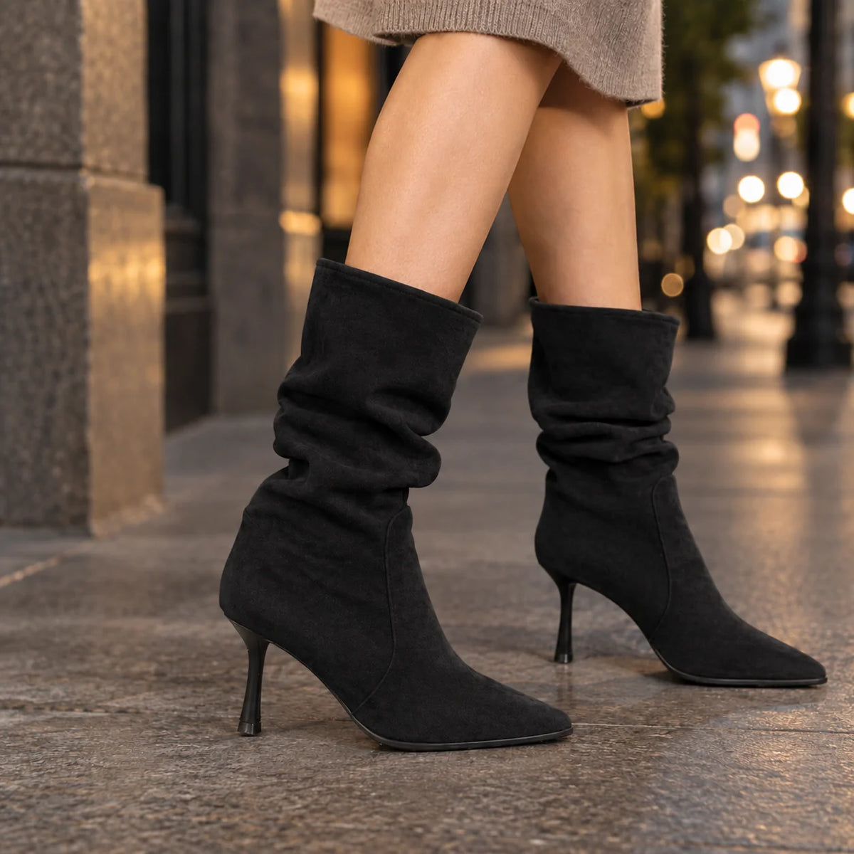 Jasmine slouch boots worn, lifestyle shot