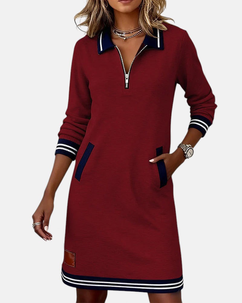 Women's long sleeve cotton dress in red