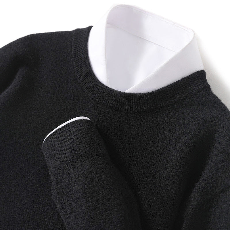 Classic black merino wool cashmere blend crewneck sweater