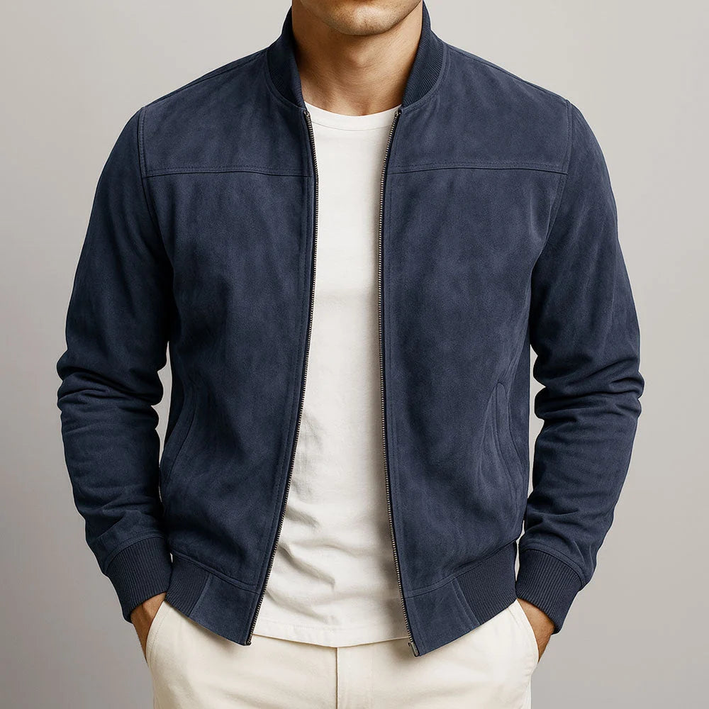 Men's Suede Bomber Jacket with Ribbed Collar and Cuffs, photo 5
