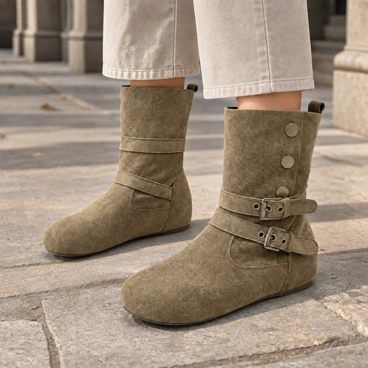 Women's Soft Suede Double-Buckle Boots with Round Toe, photo 4