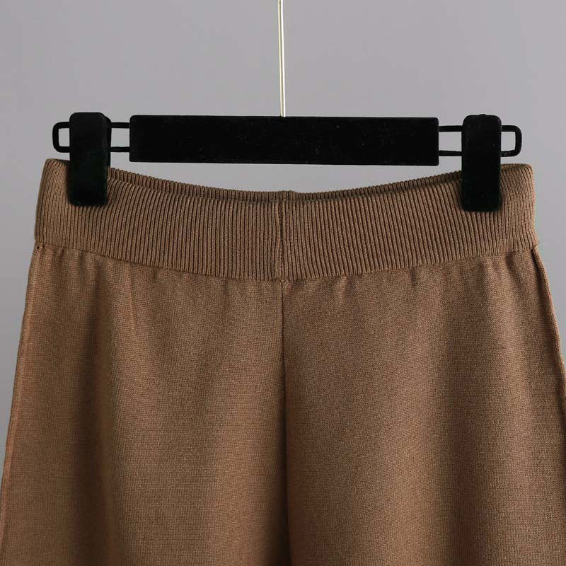 Women's green knit set with half turtleneck sweater and wide leg pants