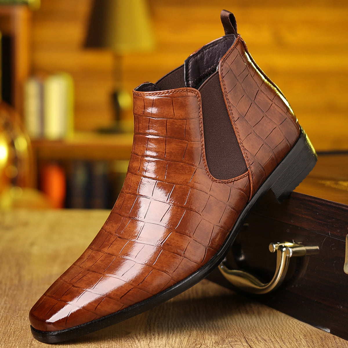 Jameson croc Chelsea boots in black