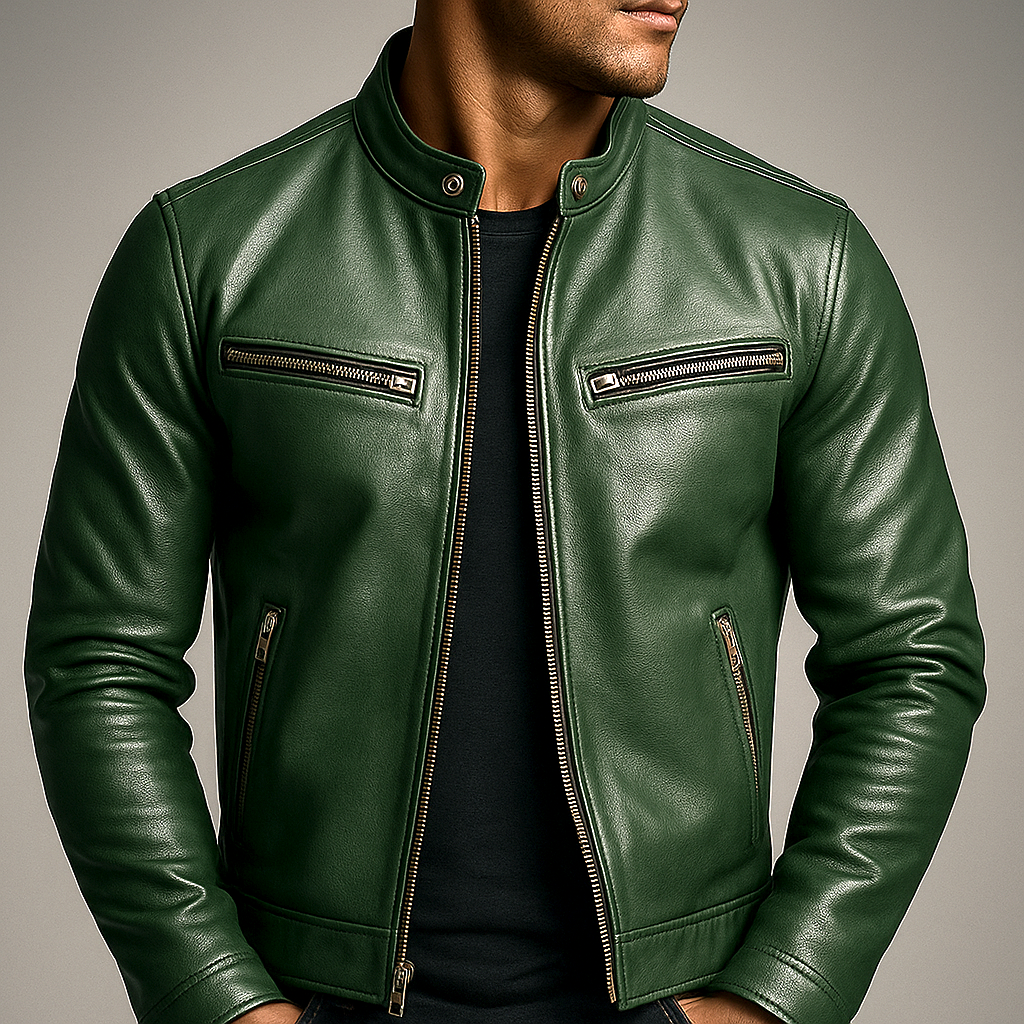 Men's faux leather zip-up jacket in green