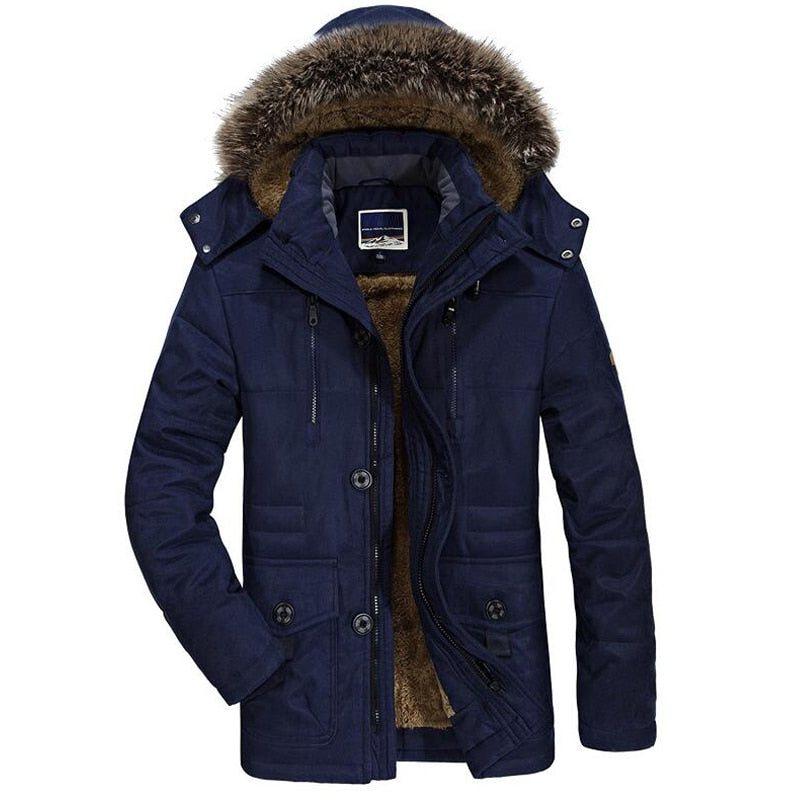 Men's fleece-lined hooded parka jacket in blue