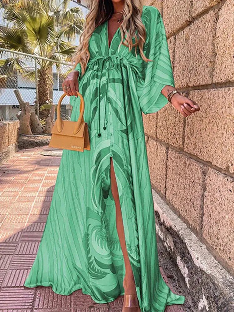 Women's light pink abstract print maxi dress with kimono sleeves