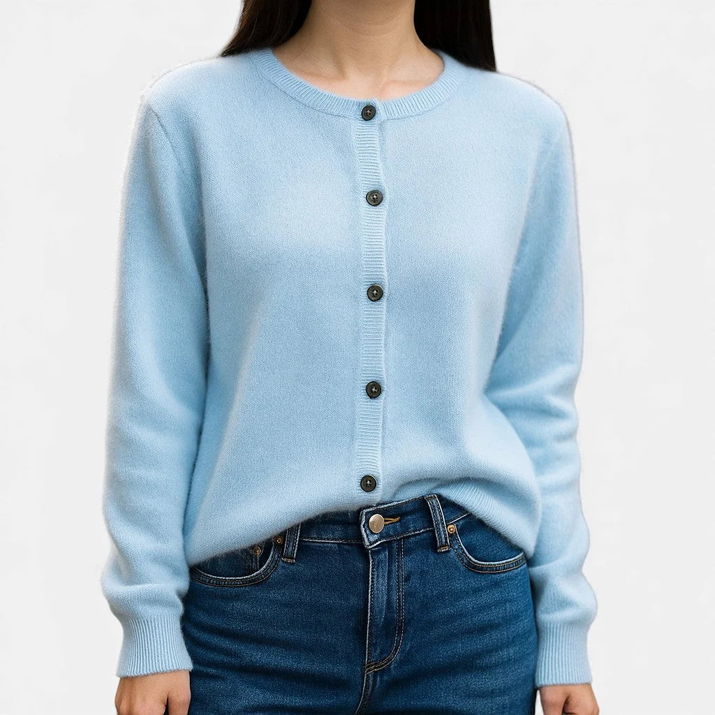 Women's sky blue button up cardigan sweater