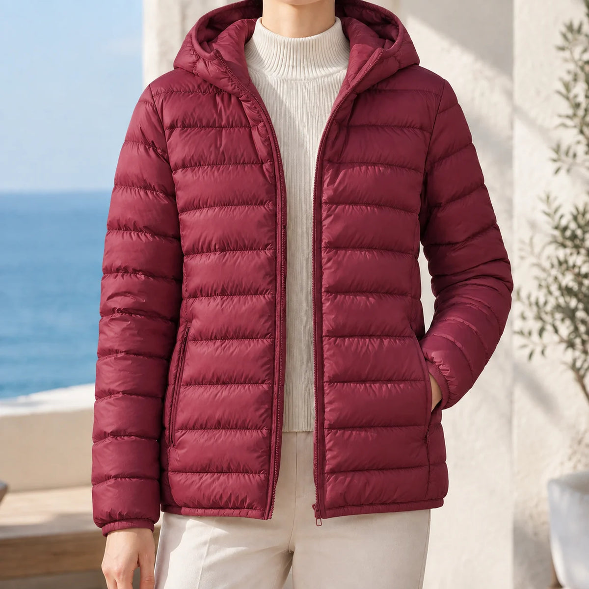 Women's Hooded Down Puffer Jacket with Zipped Side Pockets, photo 7