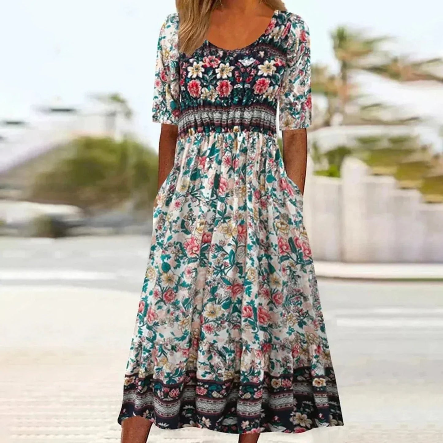Penny | Midi Dress Boho Printed Square Neck 5