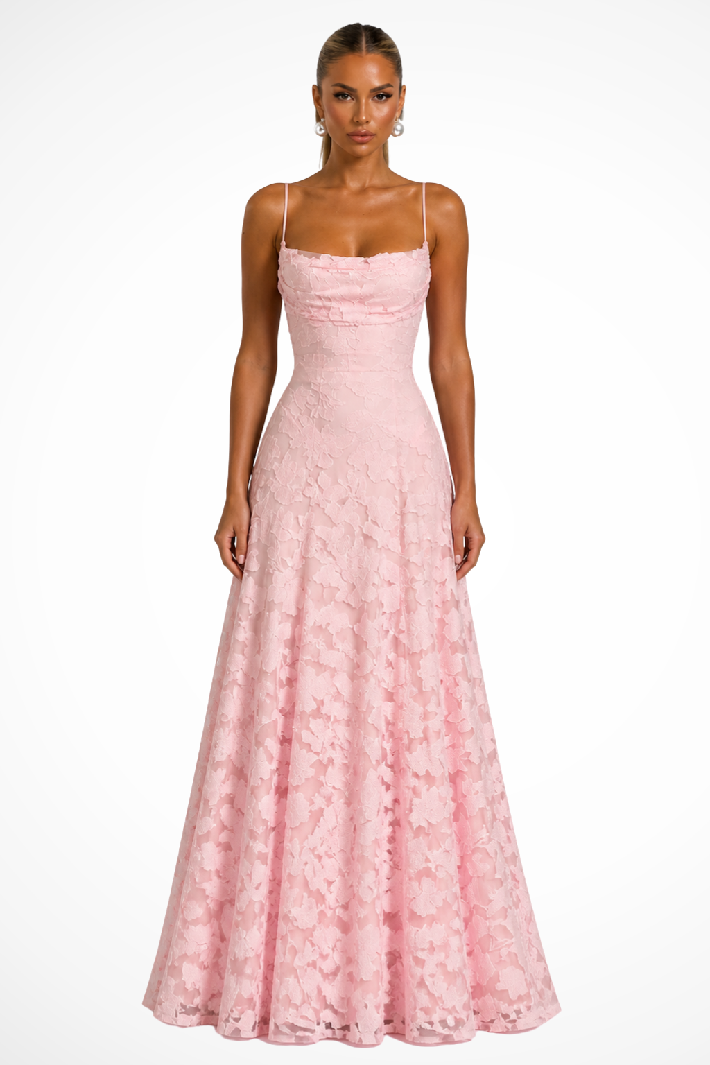 Women's white floral brocade cami strap wedding guest maxi dress