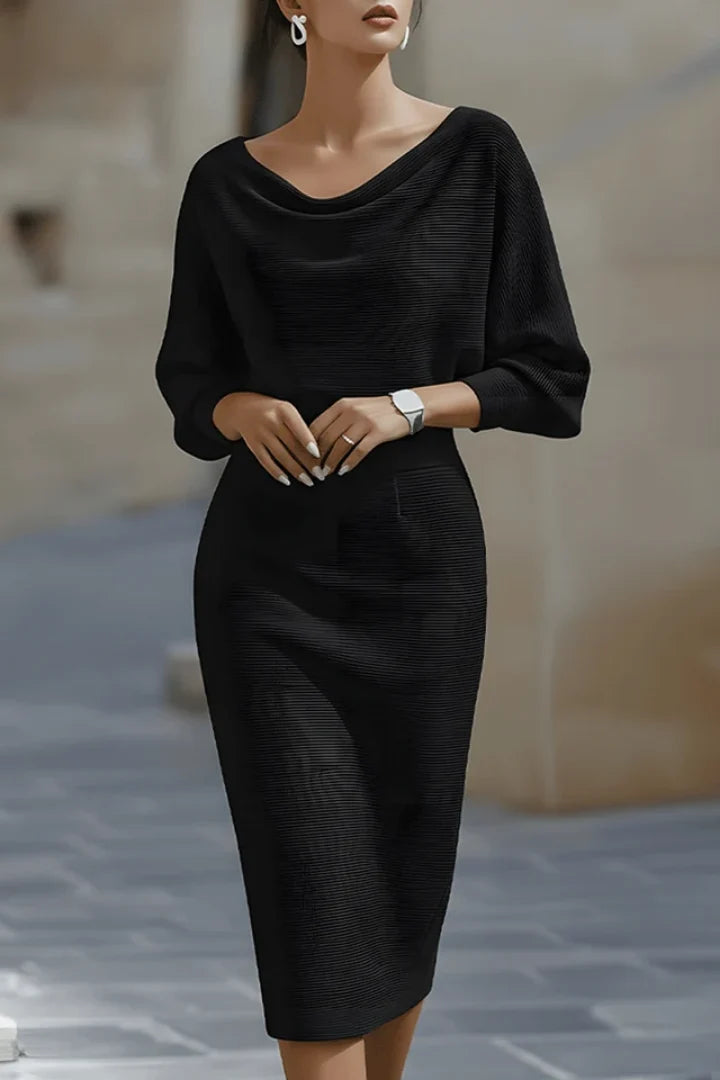 Women's Draped Batwing Midi Dress, Fall Everyday Style