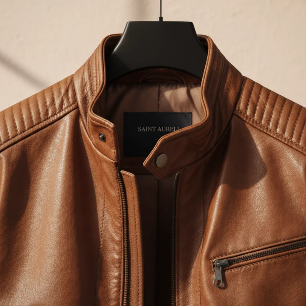 Ezra leather jacket in obsidian black
