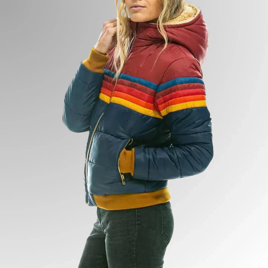 Women's retro stripe quilted puffer jacket