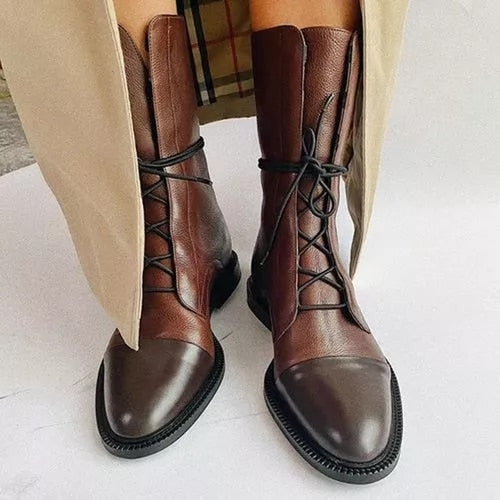 Brown Elegant Leather Lace-Up Ankle Boots