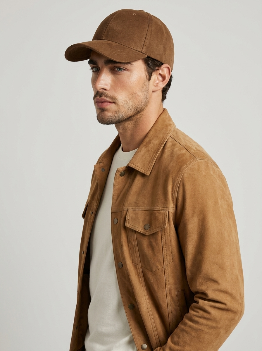 gray Genuine Leather Baseball Cap