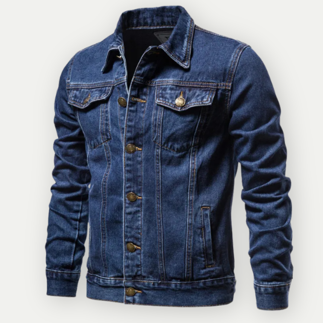 Men's denim trucker jacket in dark blue