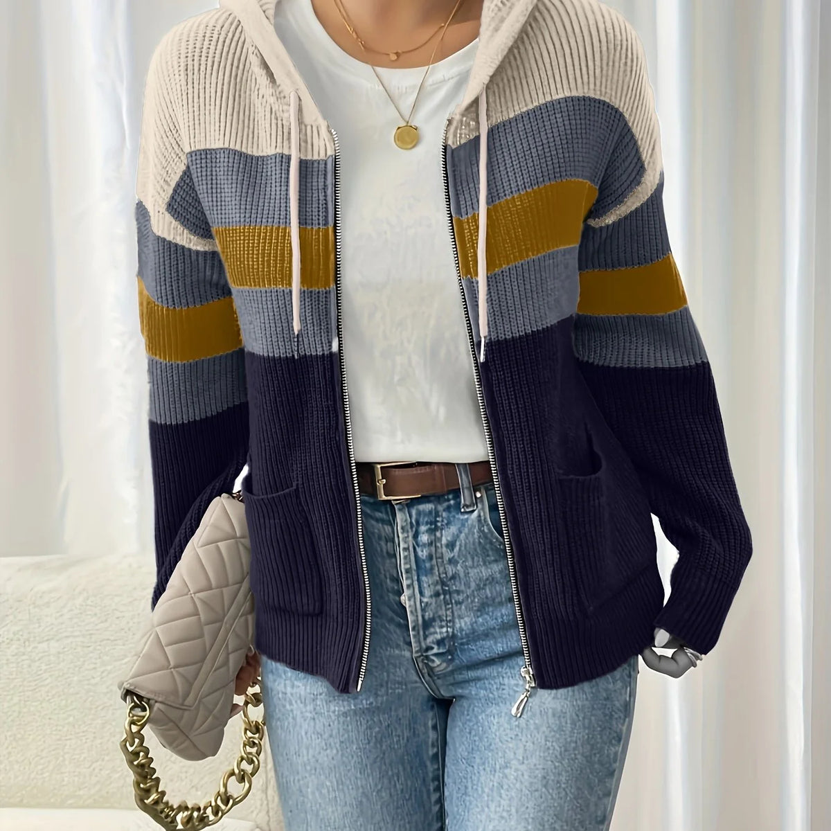 Susannah | Colour-Block Hooded Zip Cardigan 10