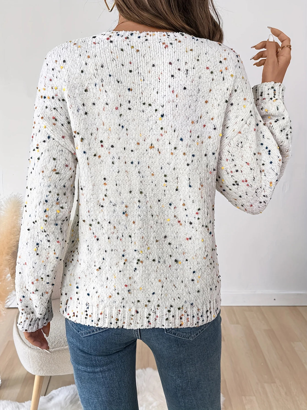 Women's Speckled Round Neck Sweater, Winter Knit Top
